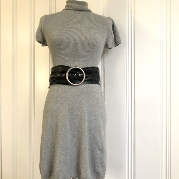 Gray half-ribbed turtleneck sweater dress - Picture 1 of 3